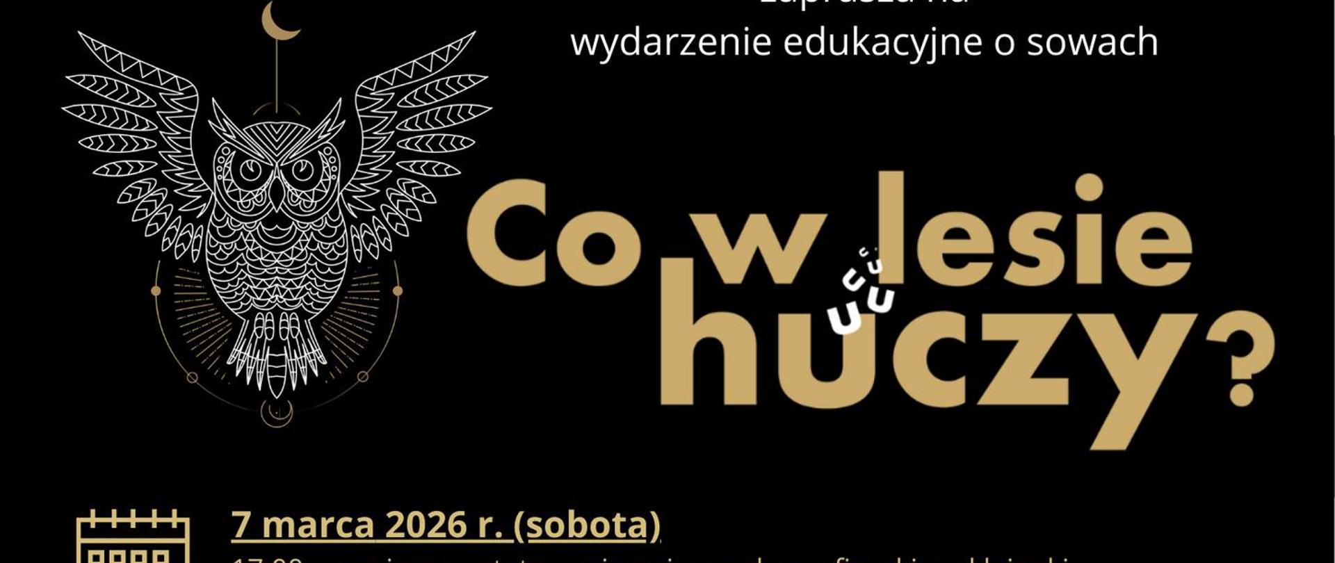 Na czarnym tle umieszczono informacje o wydarzeniu (zawarte vw artykule) oraz grafikę sowy. 