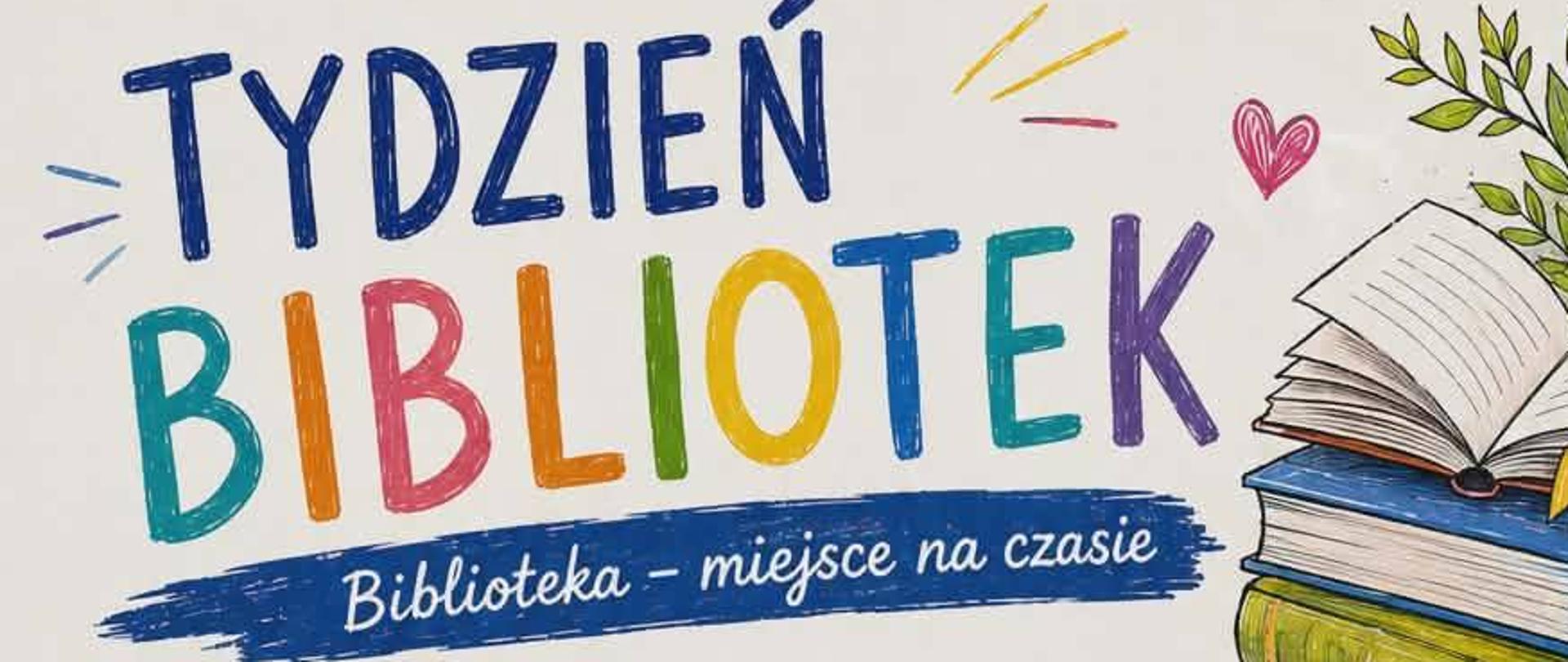 Plakat Tygodnia Bibliotek pod hasłem „Biblioteka – miejsce na czasie".
Wydarzenie odbywa się 11–15 maja 2026 roku w Gminnym Centrum Kultury
i Czytelnictwa w Zabrodziu. W programie: warsztaty dla dzieci w wieku 9–14 lat
(13.05, godz. 12:00), konkurs fotograficzny dla każdego (11–17.05),
Magiczny Słoik Wiedzy z loterią, recital poetycki Piotra Pilarskiego
(14.05, godz. 16:00) oraz akcja „Z książką w drodze".