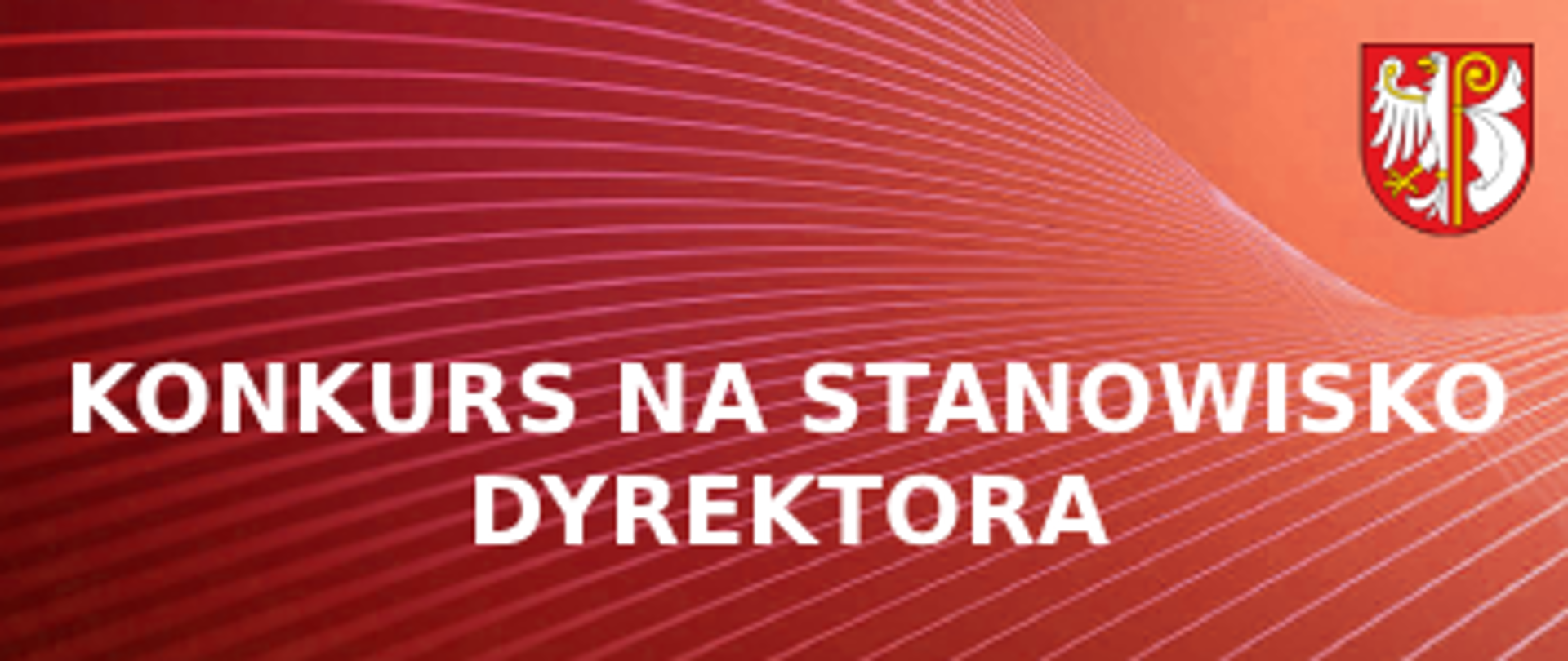 napis konkurs na stanowisko dyrektora na czerwonym tle, w prawym górnym rogu herb powiatu płońskiego