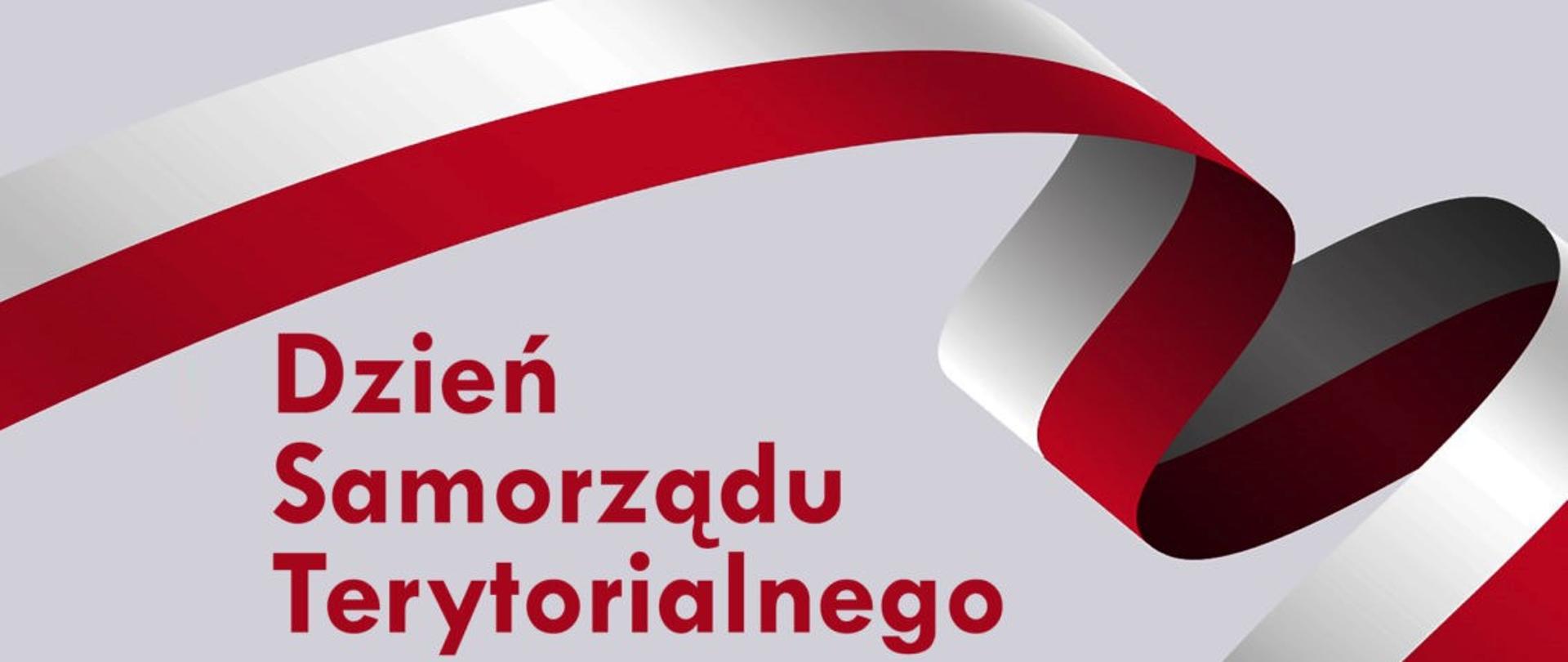 napis Dzień Samorządu Terytorialnego, przez cały obraz przebiega biało-czerwona wstęga
