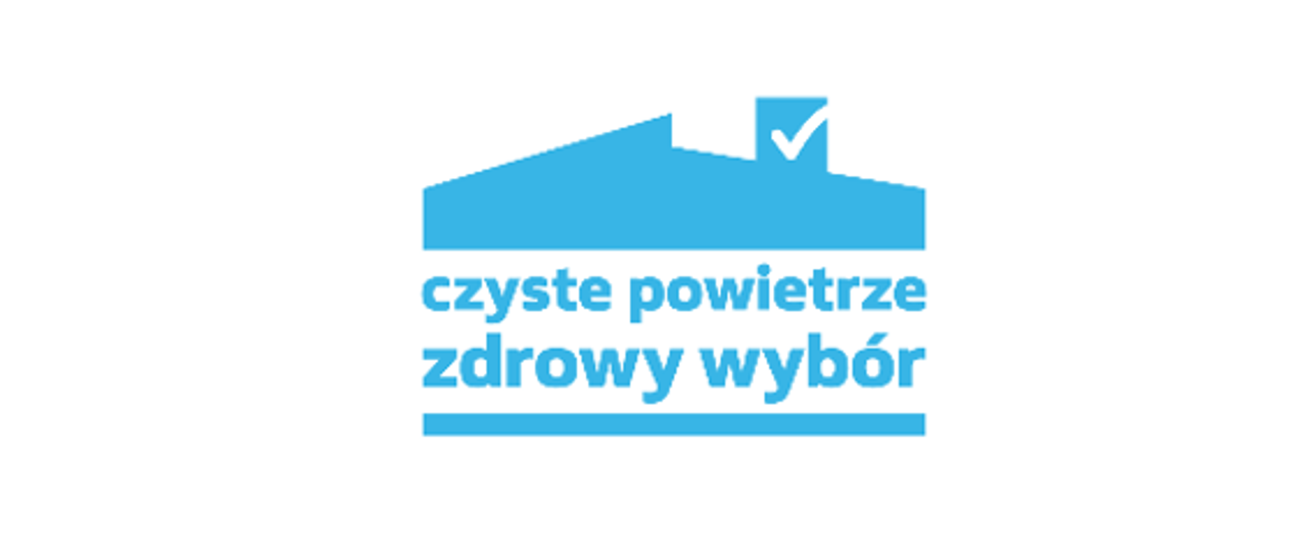 „Niebieskie logo programu „Czyste Powietrze – Zdrowy Wybór”, przedstawiające stylizowany dach domu z białym znacznikiem wyboru oraz napis „czyste powietrze zdrowy wybór”.”