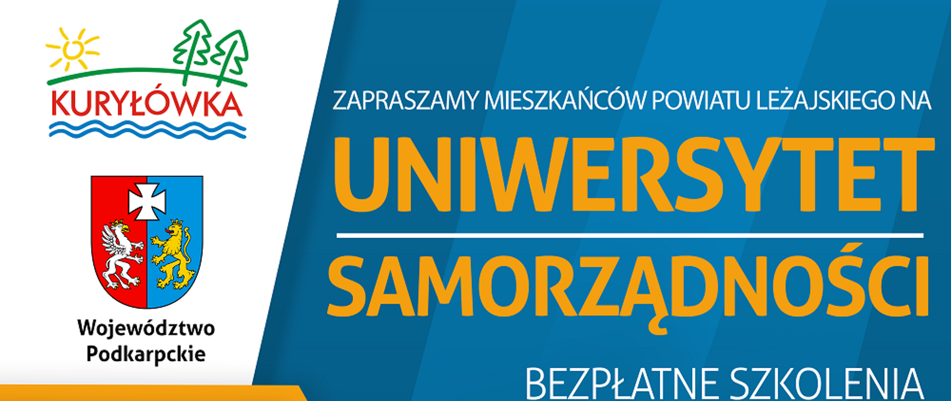 Plakat jest zaproszeniem na bezpłatne szkolenia, utrzymany w kolorach biało niebieskich. Na środku widoczne są ręce wykonujące jakąś prace szydełkową 