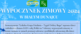 plakat informujący o wypoczynku zimowym. Szczegóły w załączonym pliku