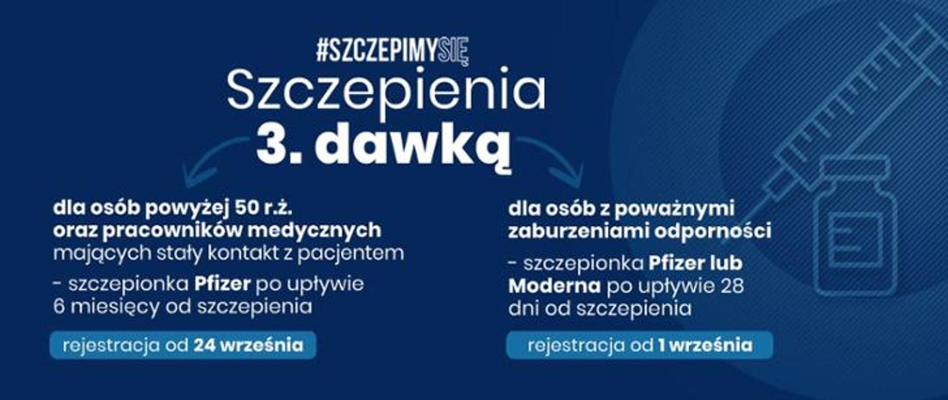 Plansza informacyjna - Przypominająca trzecia dawka szczepionki przeciw COVID-19 dla osób po 50. roku życia - Szczepienie przeciwko COVID-19 - Portal Gov.pl