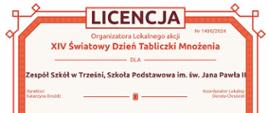 Licencja organizatora akcji - Światowy Dzień Tabliczki Mnożenia