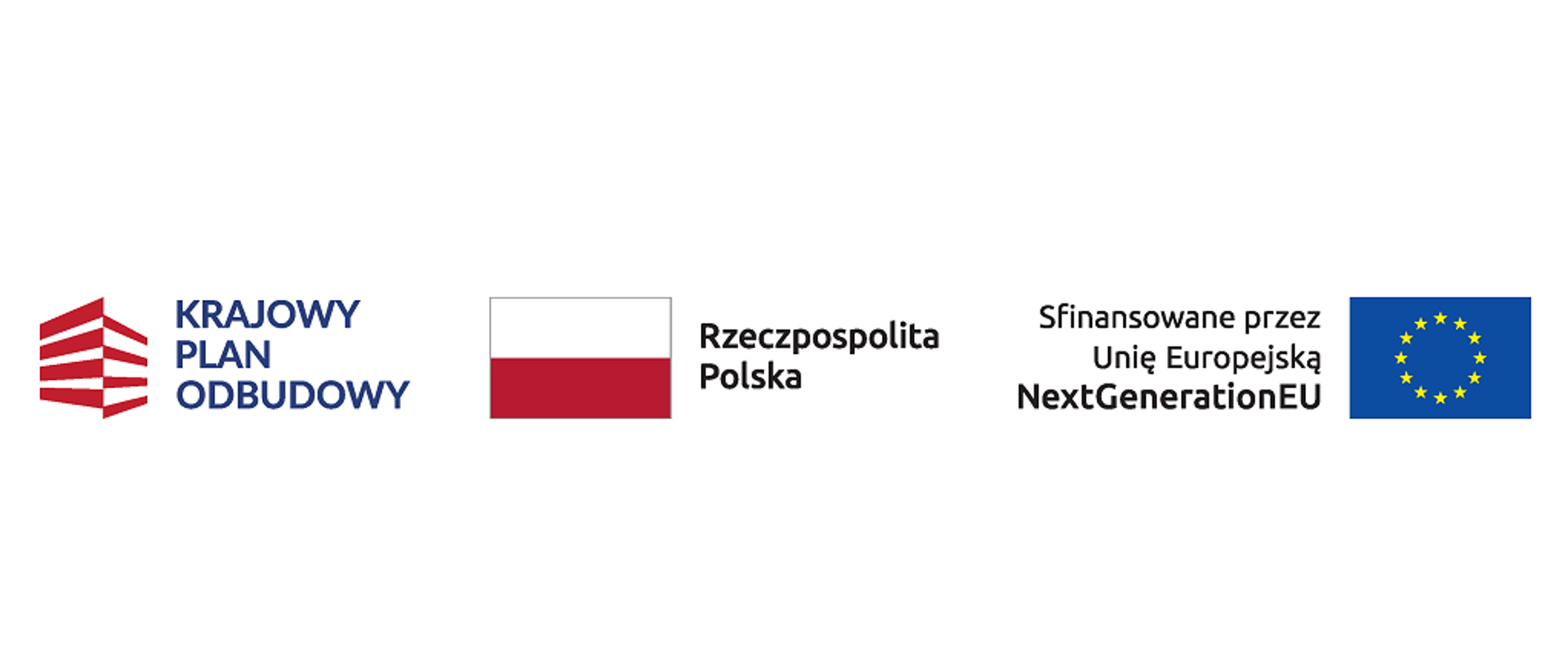 Znak graficzny do programu „Czyste Powietrze”. Loga (od lewej): Krajowy Plan Odbudowy, Rzeczpospolita Polska, Sfinansowane przez Unię Europejską NextGenerationEU