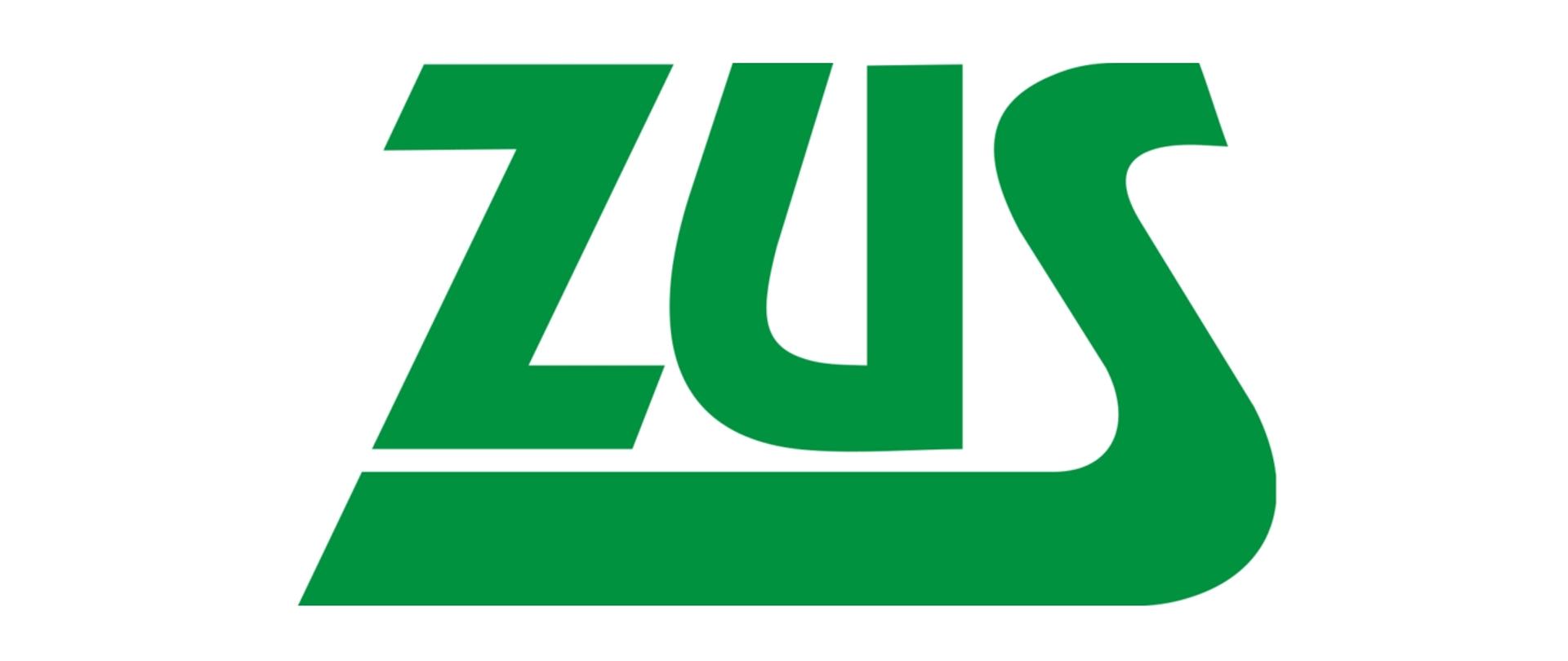 grafika przedstawia logotyp Zakład Ubezpieczeń Społecznych z zielonym napisem ZUS