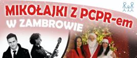 na plakacie znajduje się świąteczna grafika ze zdjęciem oraz opisem programu imprezy, która odbędzie 6.12.2023 r. w Fabryce Jedzenia w Zambrowie
