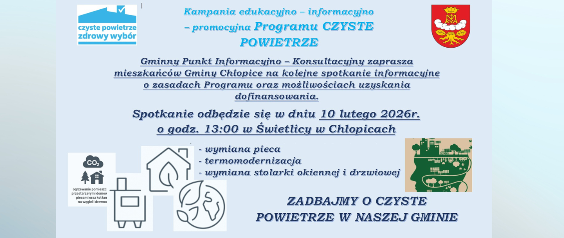  Zapraszamy na spotkanie informacyjne dot. zasad programu Czyste Powietrze oraz możliwościach uzyskania dofinansowania