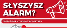 Infografika z wytycznymi postępowania po usłyszeniu sygnału alarmowego. 