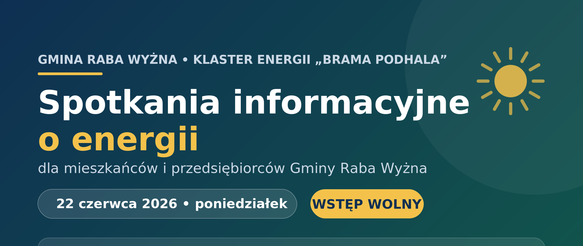 Grafika z zaproszeniem na spotkania informacyjne o energii