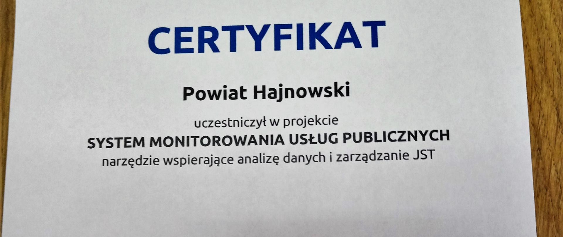 Przyznany Certyfikat