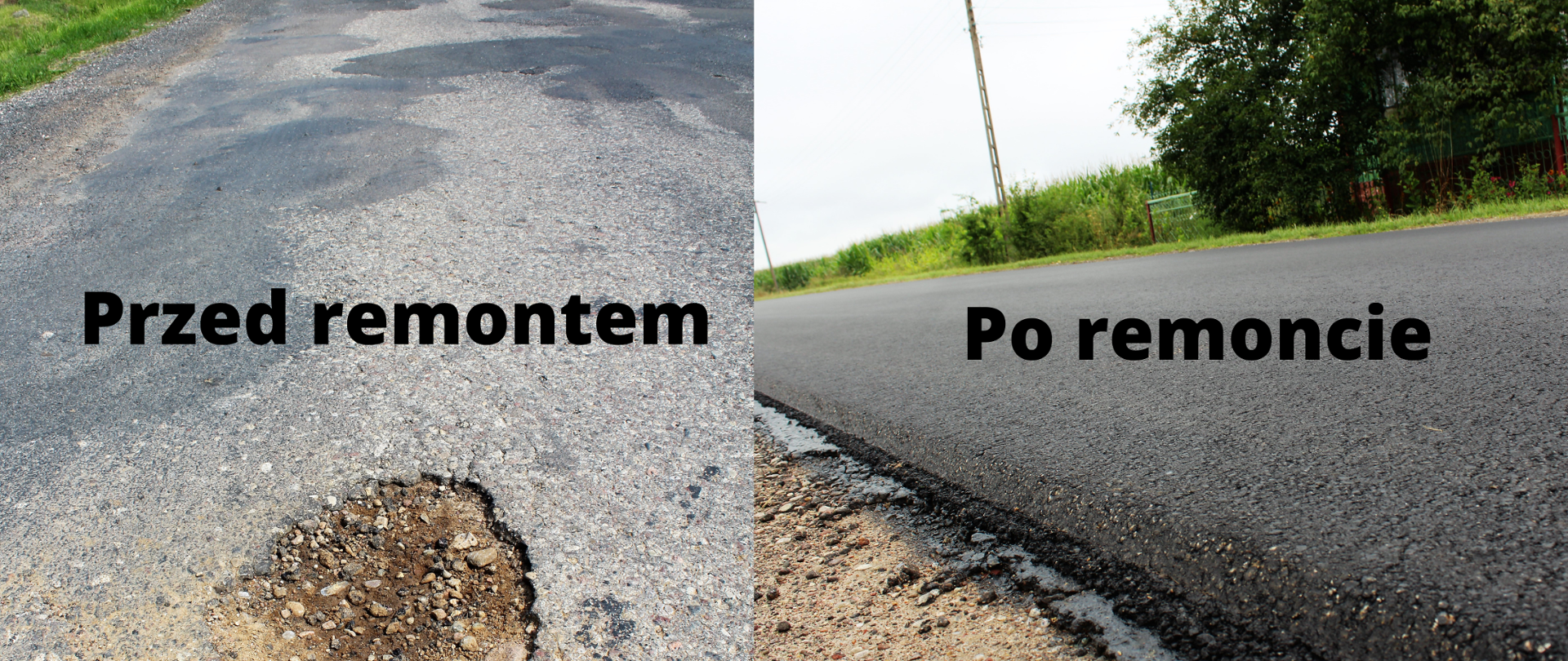 droga powiatowa nr 1628B w miejscowości Chrabostówka - przed i po remoncie