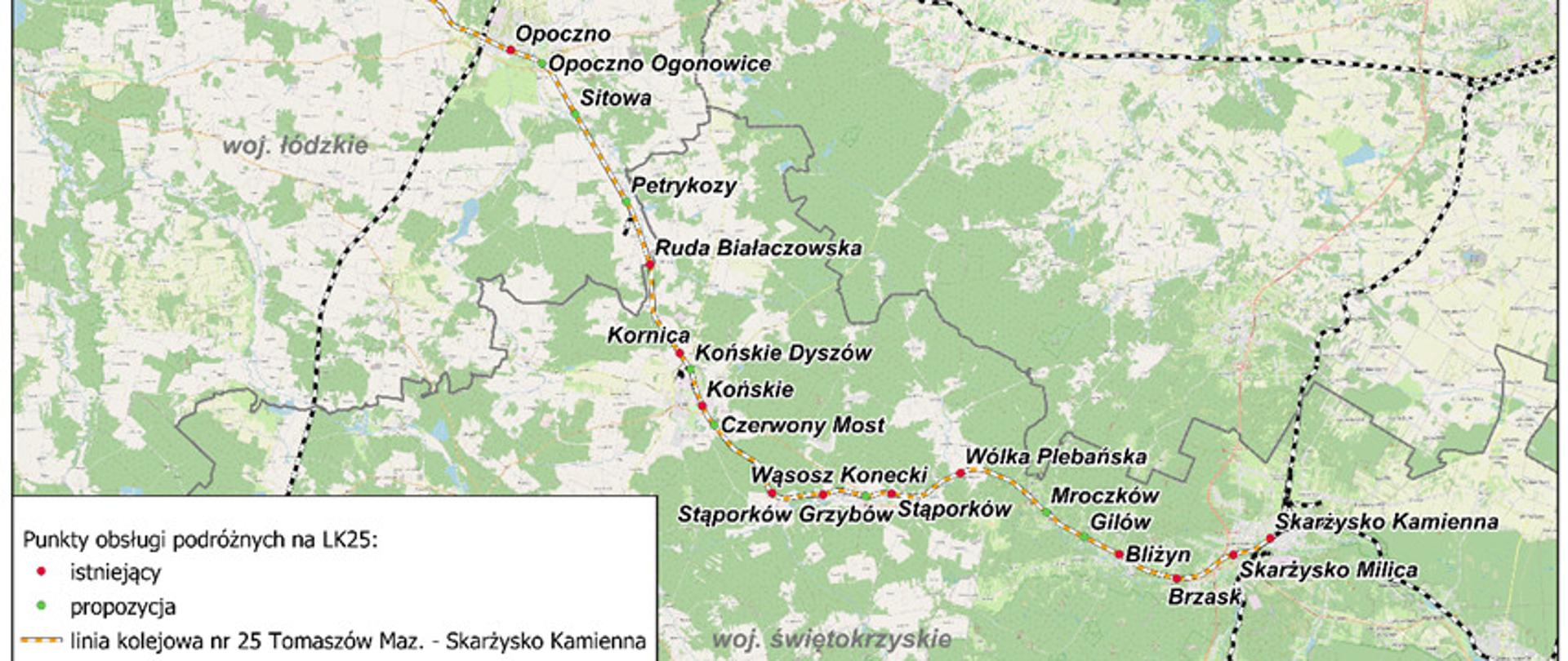 Mapa linii kolejowej Nr 25