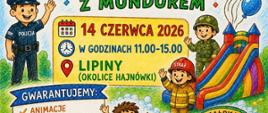 Na kolorowym tle umieszczono grafiki postaci, u dołu logotypy projektu