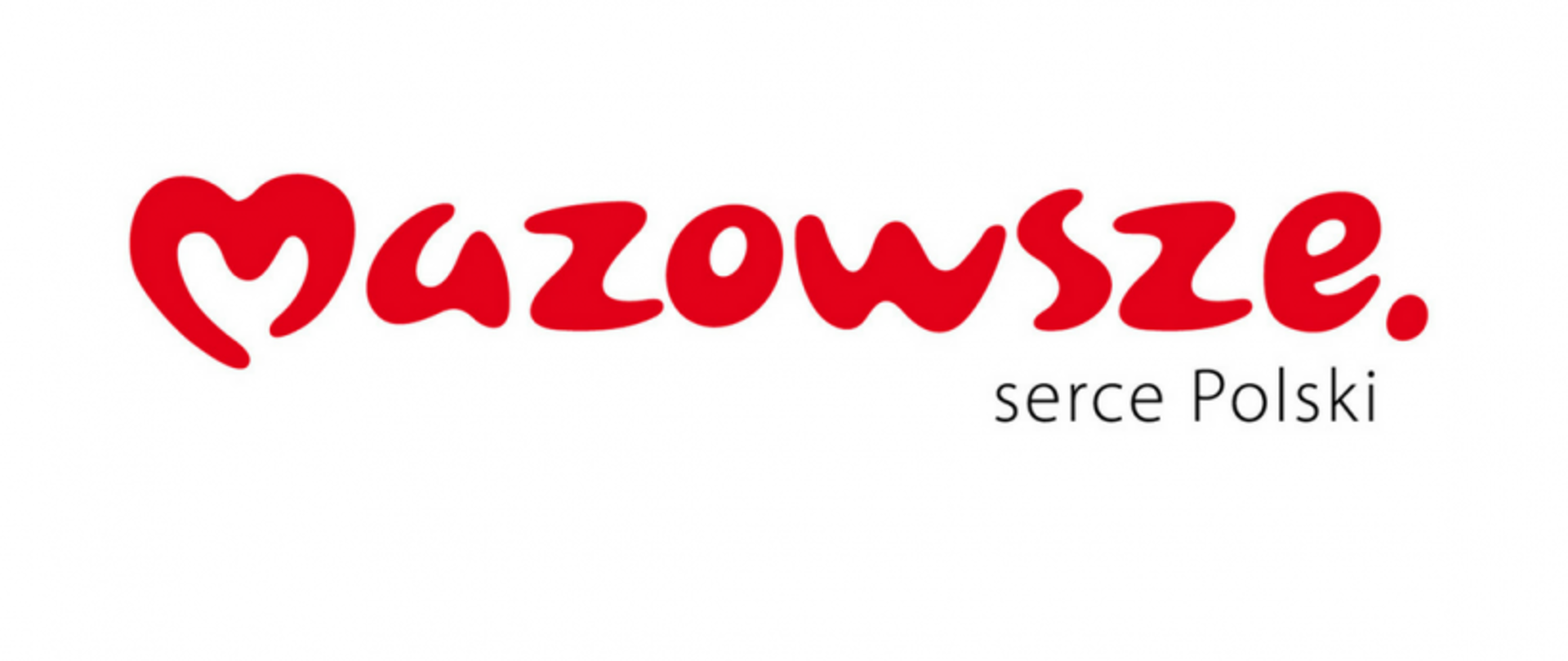 Grafika przedstawia: na białym tle czerwony napis Mazowsze, gzie litera M ma formę serca, poniżej mały czarny napis serc Polski