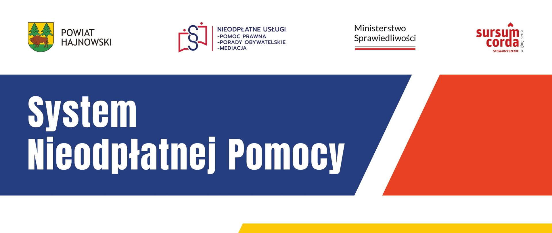 Plakat zawierający informacje na temat organizacji punktów nieodpłatnego poradnictwa prawnego w powiecie hajnowskim. Info zawarte w artykule.