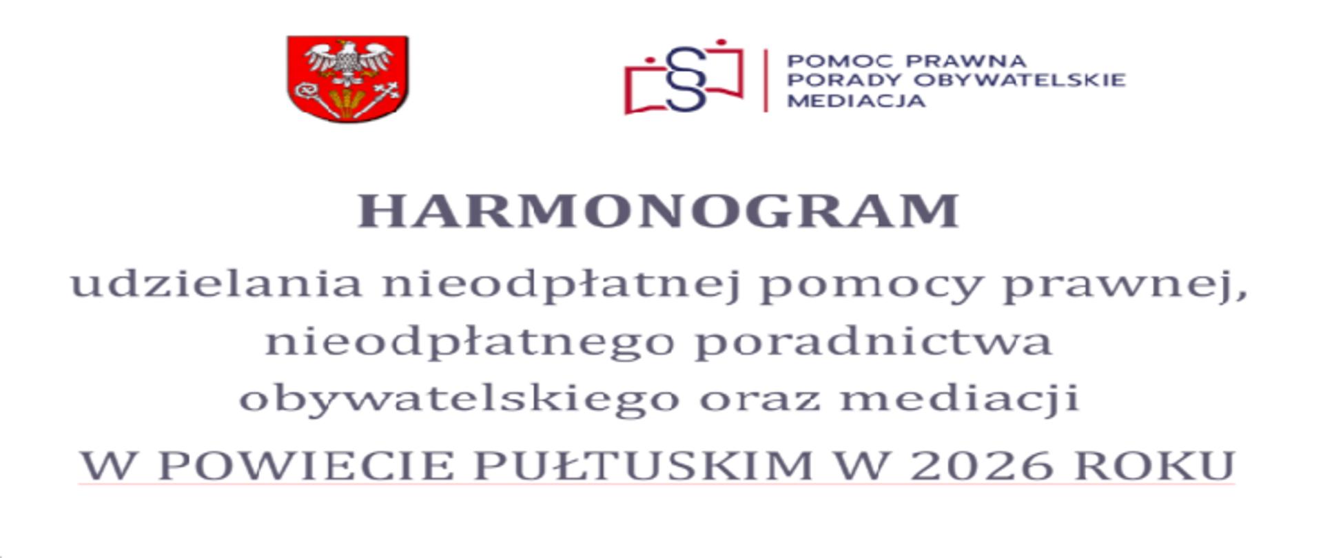Harmonogram Nieodpłatnej Pomocy Prawnej