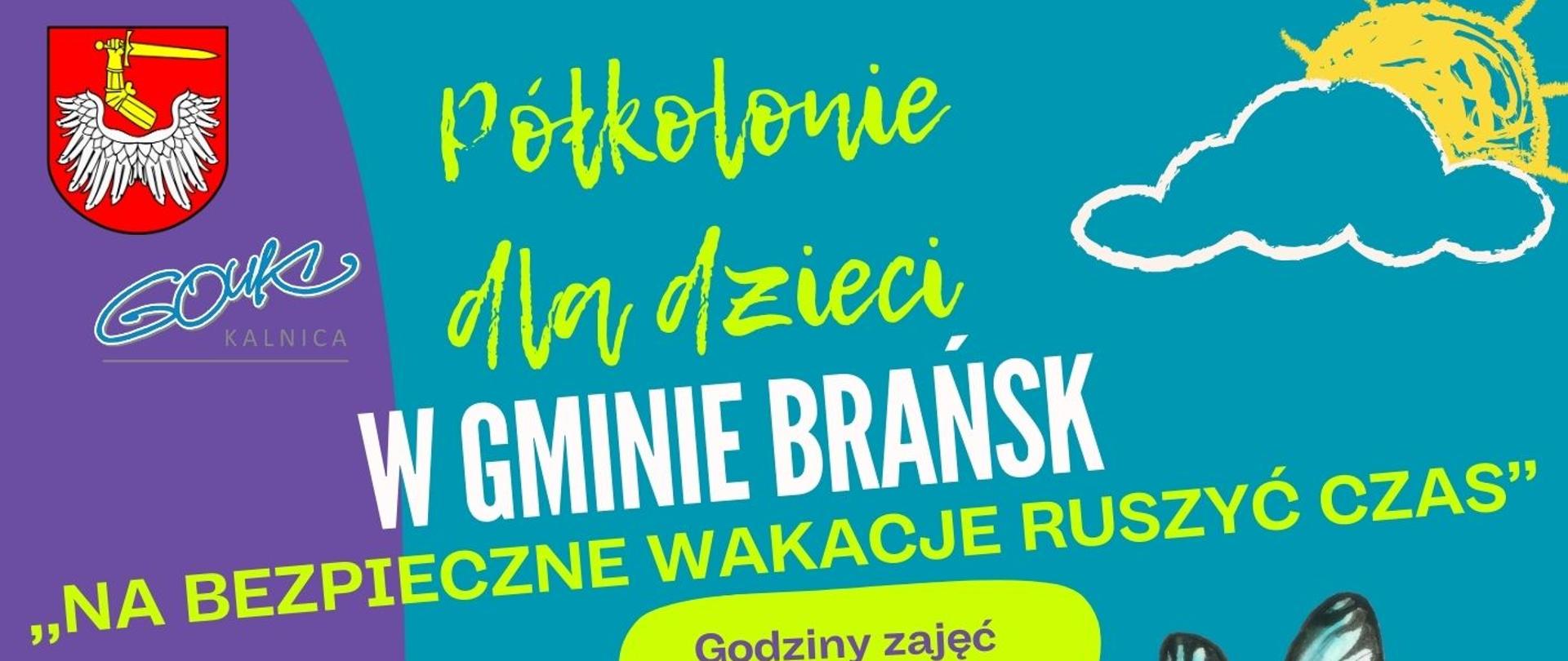 Plakat z informacją o półkoloniach dla dzieci z terenu Gminy Brańsk