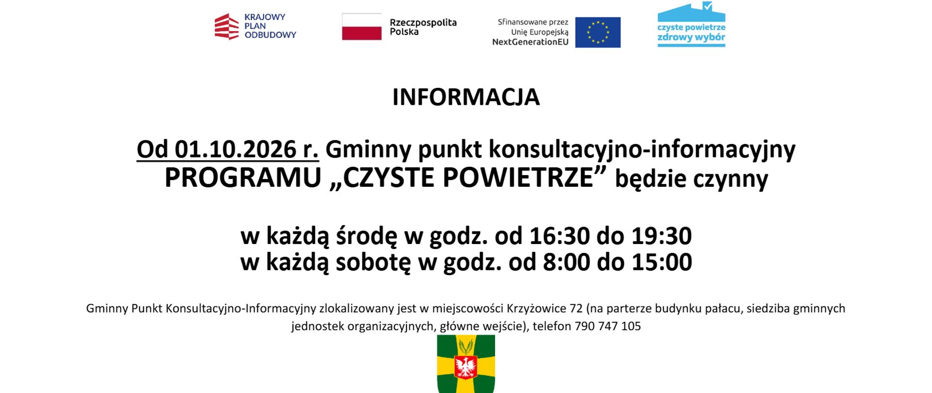 zmiana dni otwarcia punktu konsultacyjno-informacyjnego