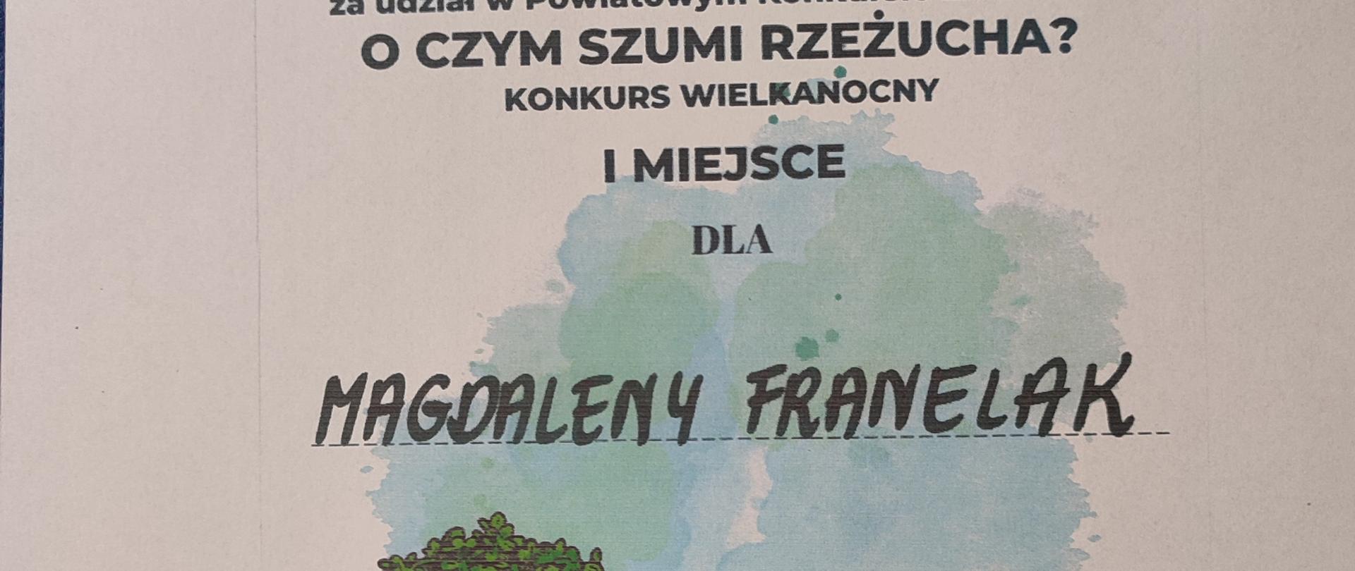 I miejsce w Powiatowym Konkursie Literackim