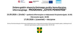 zmiana godzin otwarcia punktu konsultacyjno-informacyjnego 16-17.09.2026
