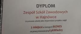 Dyplom II miejsca dla Zespołu Szkół Zawodowych w Hajnówce