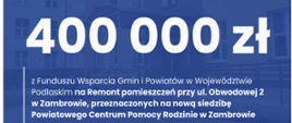 Informacja o wysokości otrzymanego dofinansowania z Funduszu Wsparcia Gmin i Powiatów na modernizację pomieszczeń przy ul. Obwodowej 2 w Zambrowie 