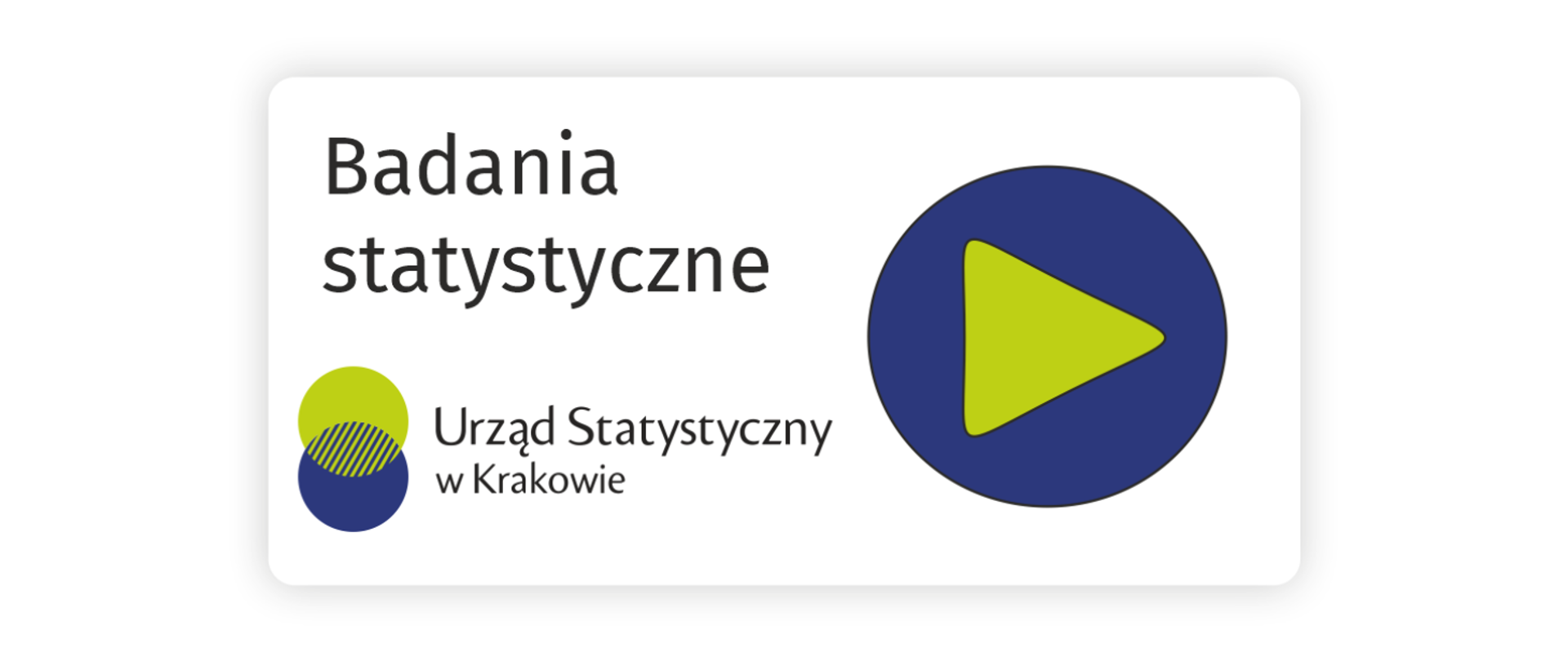 Grafika przedstawia białą kartę z napisem "Badania statystyczne" oraz logo "Urzędu Statystycznego w Krakowie". Po prawej stronie znajduje się duży, niebieski okrąg z żółtym trójkątem w środku, symbolizującym przycisk odtwarzania.
