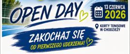 Chodzież Tenis Open plakat z grafikami i napisami TTZCH zaproszenie do udziału