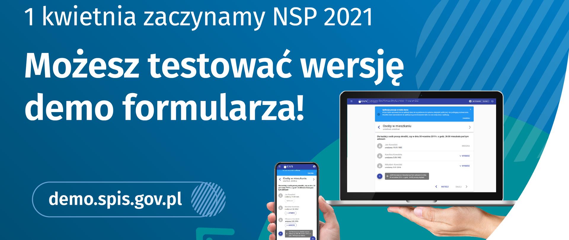 Baner promujący NSP 2021 - 1 kwietnia zaczynamy NSP 2021.Możesz testować wersję demo formularza!