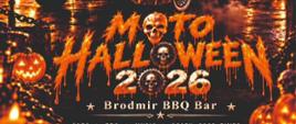 Plakat informujący o MOTO Holloween w Brodmir BBQ, które odbędzie się 23-24.10.2026r.