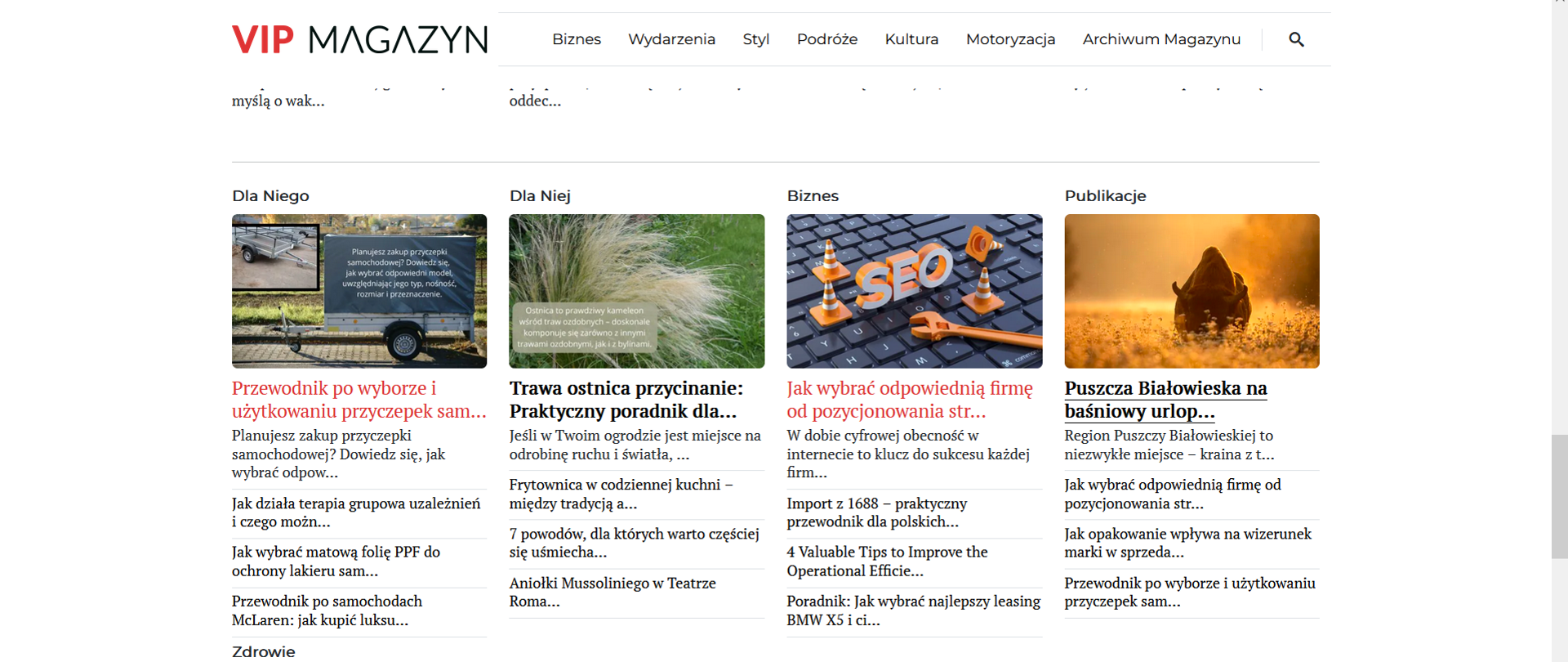 Screen prezentujący artykuł o puszczy 