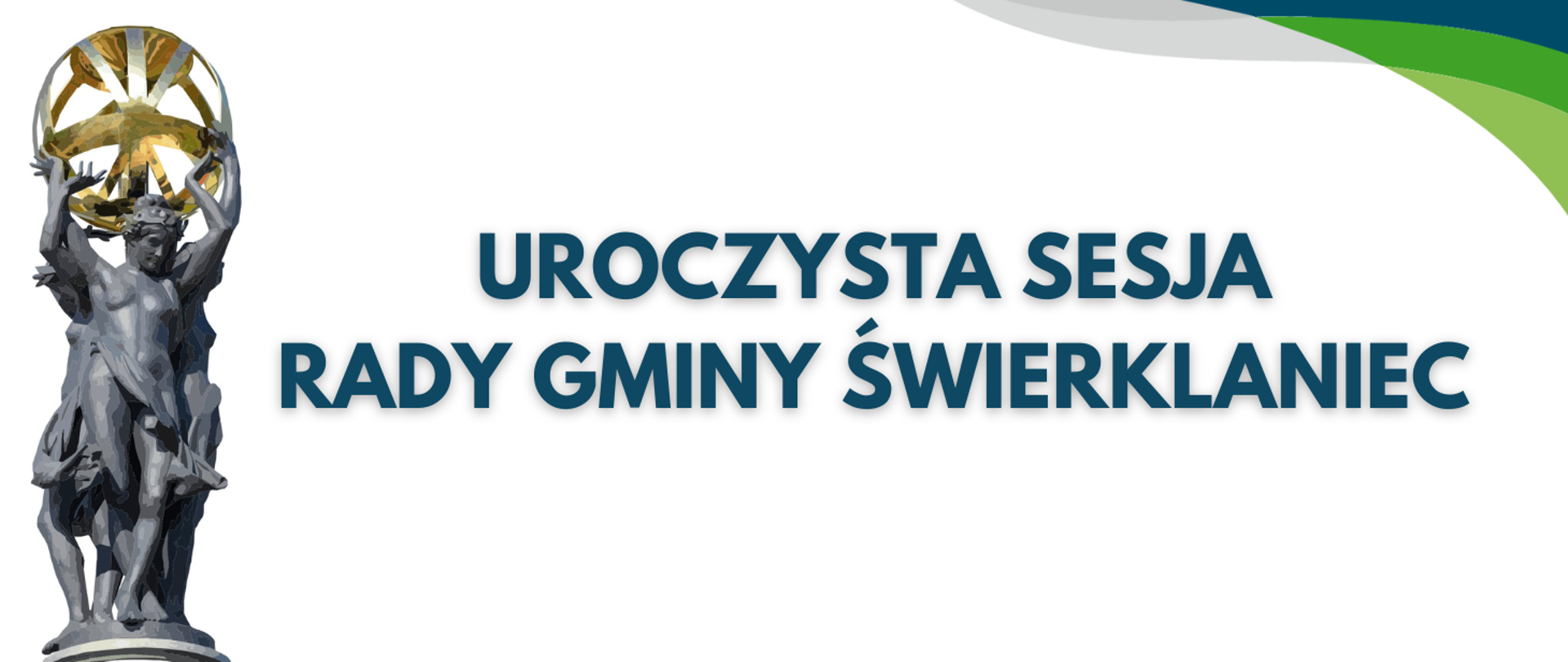Uroczysta sesja napis i grafika Gracji podtrzymujących złotą kulę