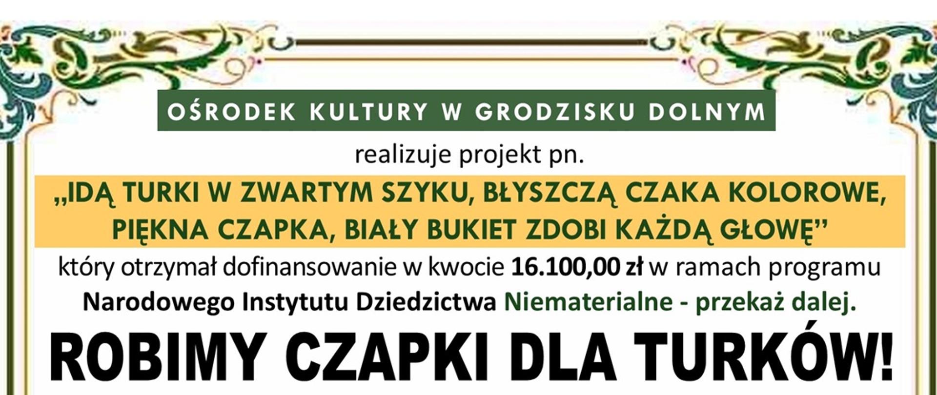jasne tło kolorowe wstawki głównie zielone i żółte zaproszenie na warsztaty robimy czapki dla Turków 