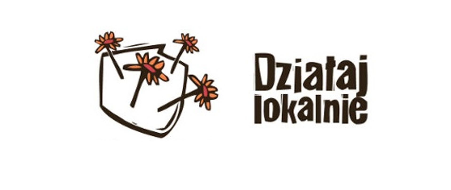 Kontury Polski z wyrastającymi pomarańczowymi kwiatami. Działaj lokalnie