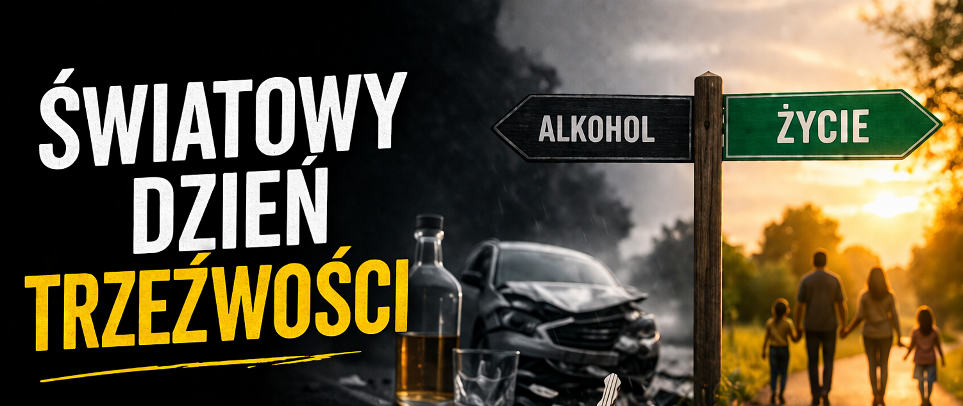 Grafika z napisem Światowy Dzień Trzeźwości. Trzeźwy umysł. Bezpieczna Droga