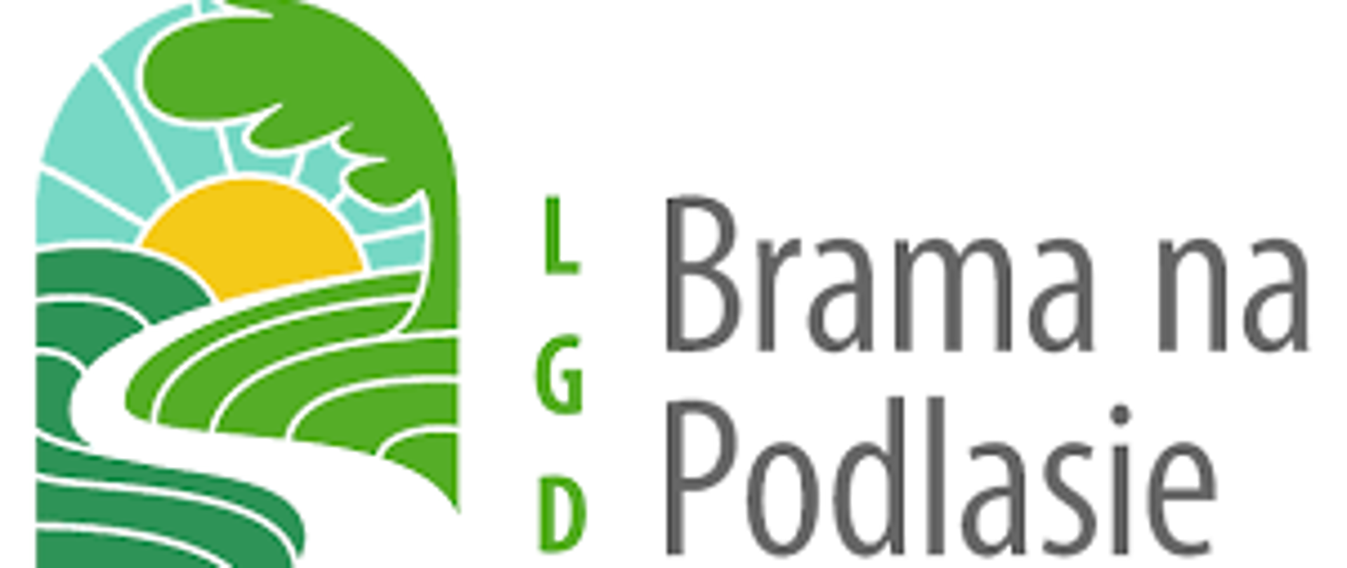 Logo Lokalnej Grupy Działania Brama na Podlasie przedstawiające wijącą się wśród zielonych pól drogę kierującą się w stronę słońca oraz zawierającą część tekstową LGD Brama na Podlasie