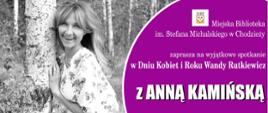 Plakat - spotkanie z pisarką Anna Kamińską w MB
