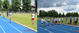 Kolaż zdjęć: od lewej bieg na 600 dziewcząt, po prawej chłopcy szykują się do konkurencji bieg na 600 m