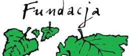 Zielone liście stylizowane na kontynenty, napis Fundacja "Nasza Ziemia"