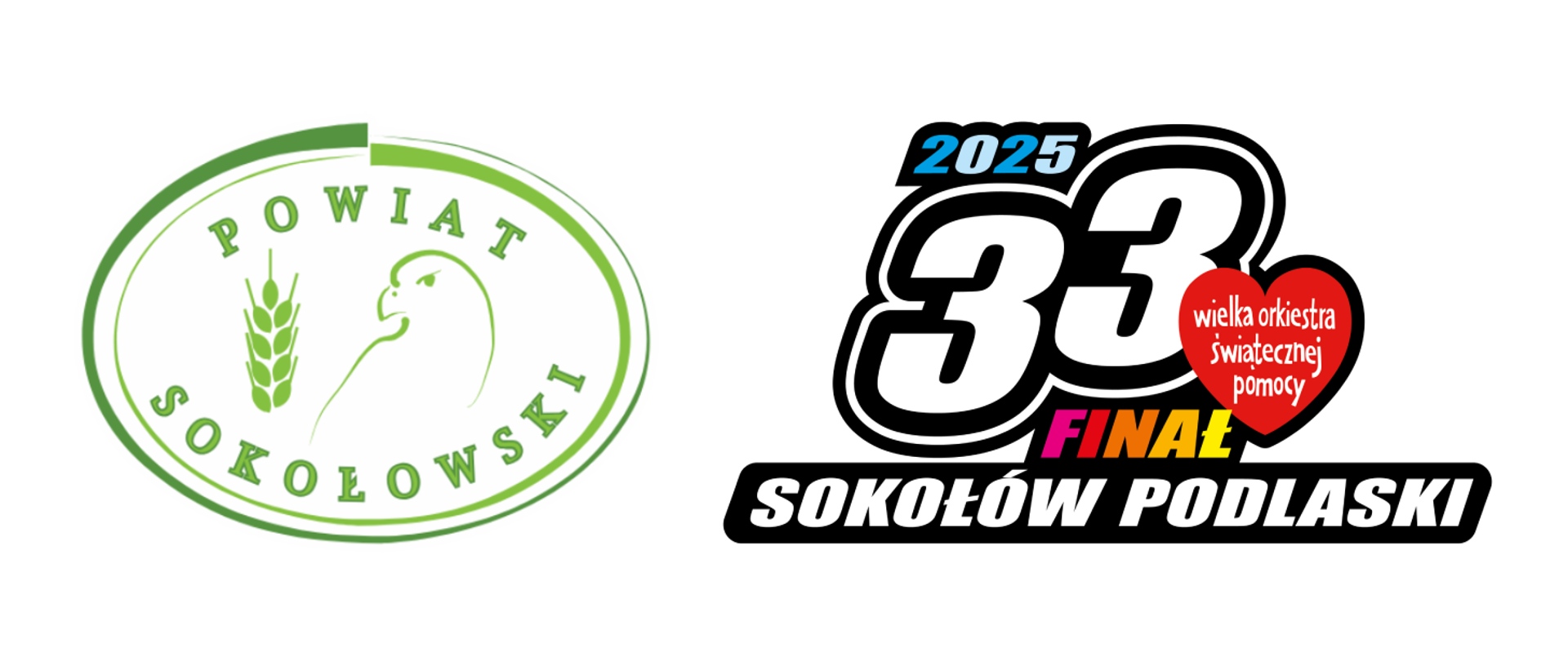 Na grafice tytułowej widzimy na białym tle logo Powiatu Sokołowskiego, a po prawej logo 33. Finału WOŚP w Sokołowie Podlaskim