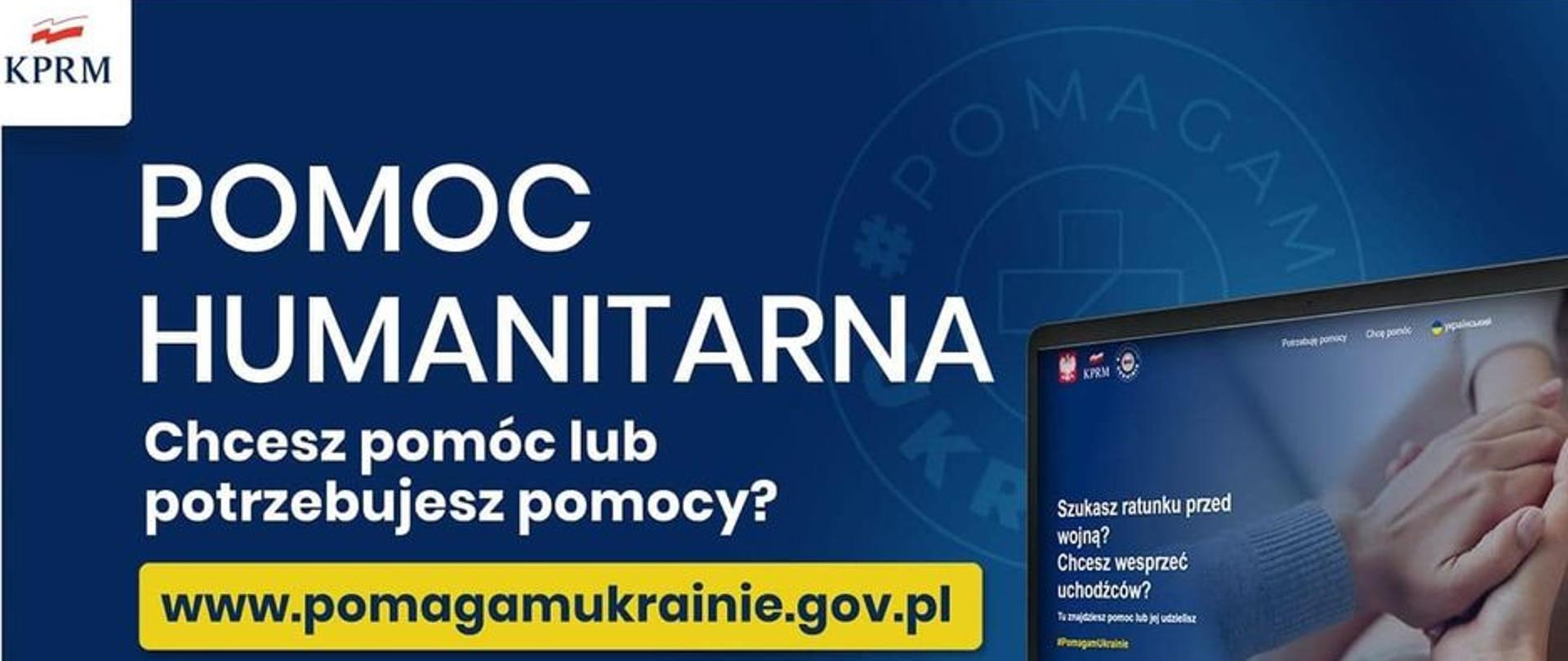Niebieski baner z reklamą witryny www.pomagamukrainie.gov.pl