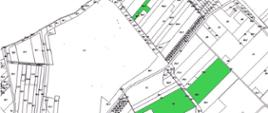 Mapa przedstawia oznaczone kolorem zielonym działki będące przedmiotem drugiego przetargu ustnego.