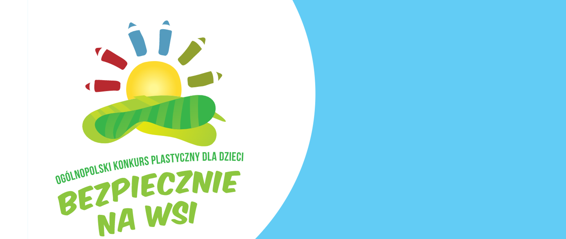 Logo konkursu plastycznego, szkic słoneczka a zamiast promieni kredki oraz napis Ogólnopolski konkurs plastyczny „Bezpiecznie na wsi mamy, niebezpiecznych substancji unikamy”. 