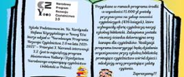 Grafika przedstawiająca otwartą książkę z logo programu i informacją o pozyskanych środkach