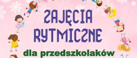 Na różowym tle ramka z grafik dzieci, w środku ramki informacje organizacyjne, zawarte w artykule