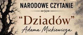Plakat promujący Narodowe Czytanie „Dziadów” Adama Mickiewicza w Wietrzychowicach