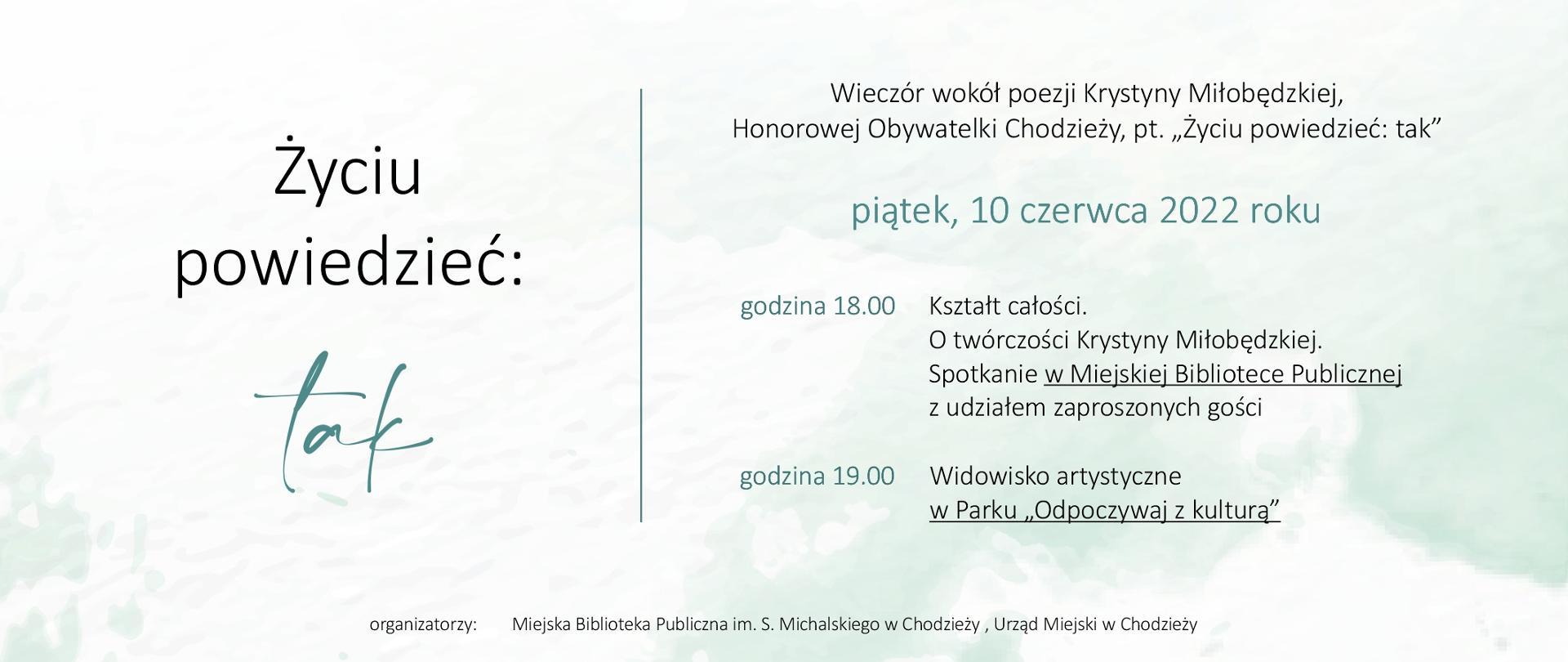Plakat zaproszenie na "wieczór wokół poezji Krystyny Miłobędzkiej"