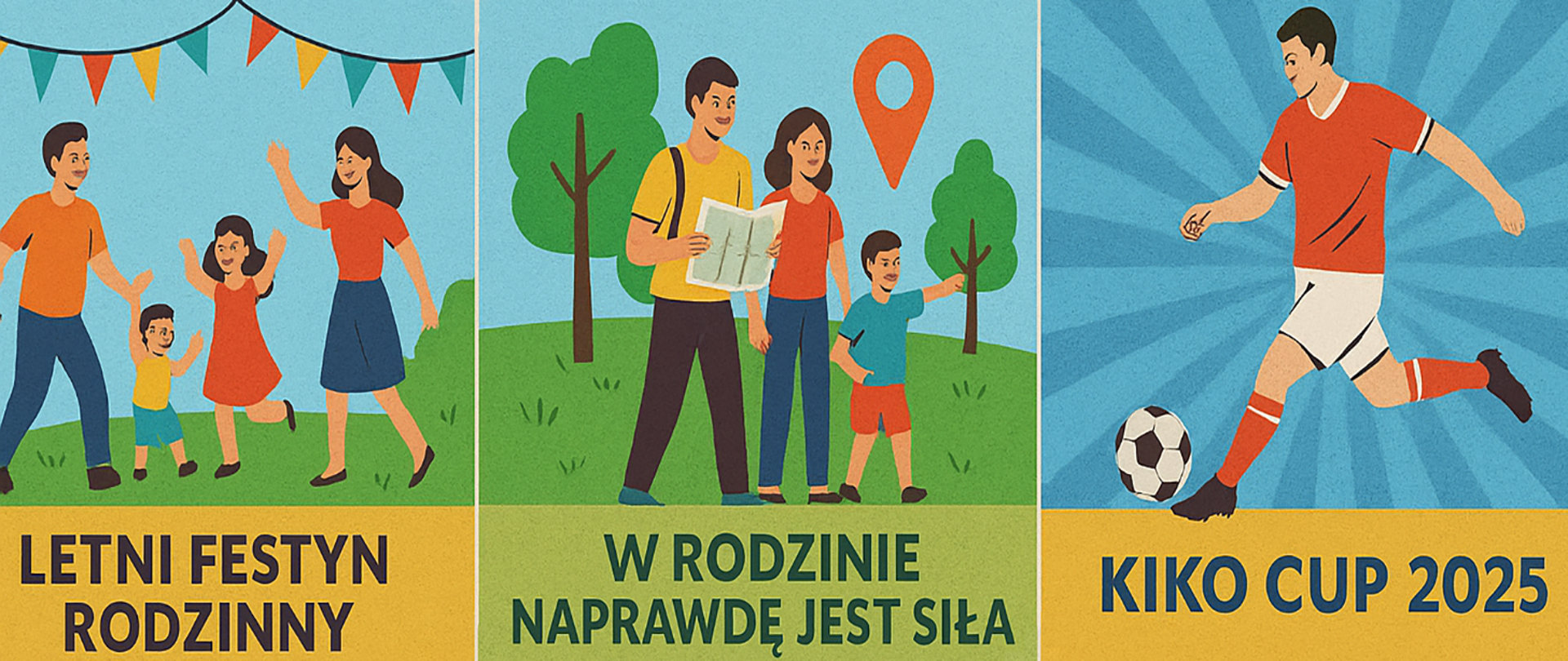 Różne scenki z rodziną i dzieckiem kopiącym piłkę